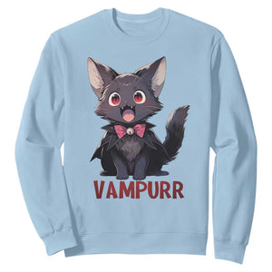 Halloween Black Vampire Cat Sweatshirt Vampurr Cute Kitty Lover TS12 Light Blue Print Your Wear