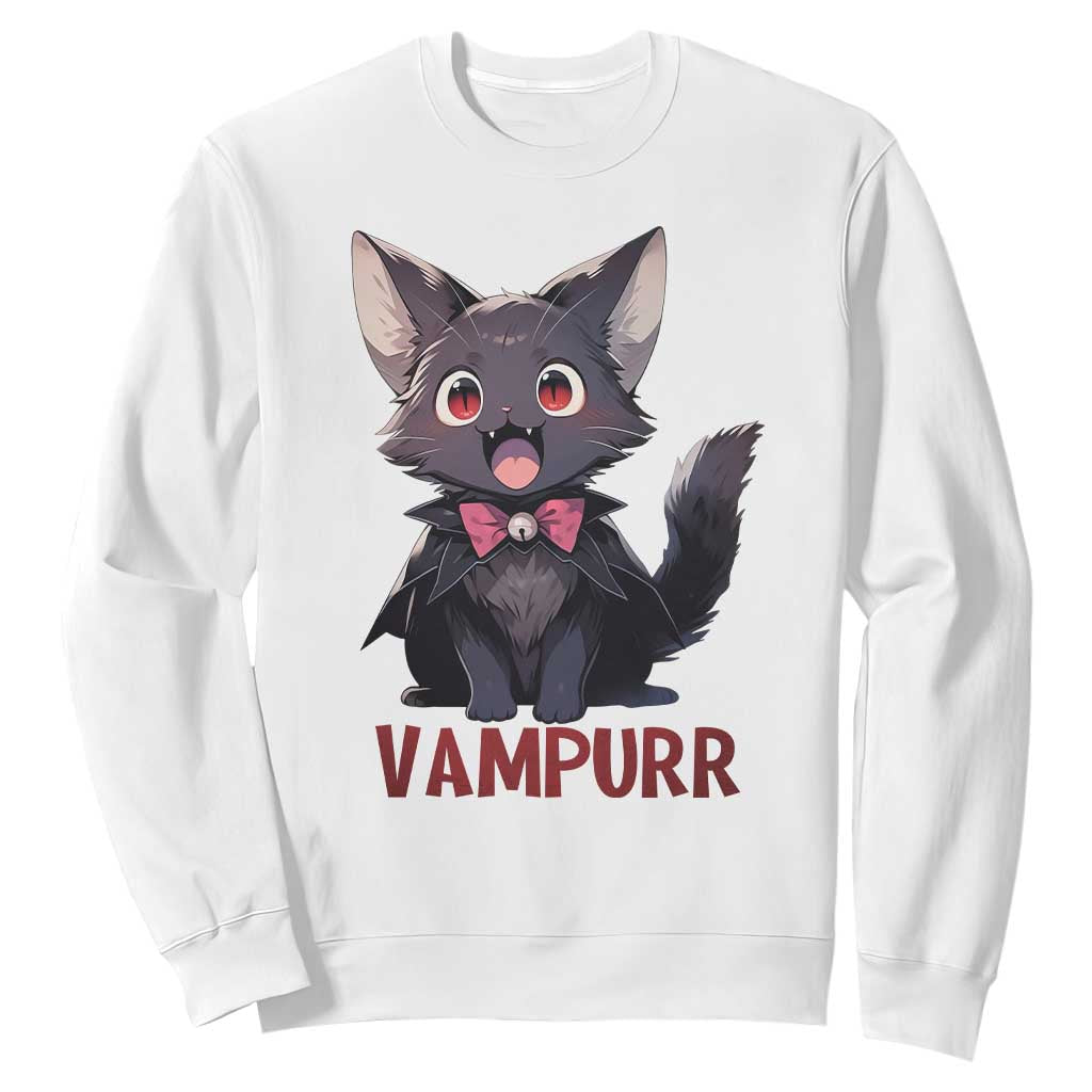 Halloween Black Vampire Cat Sweatshirt Vampurr Cute Kitty Lover TS12 White Print Your Wear