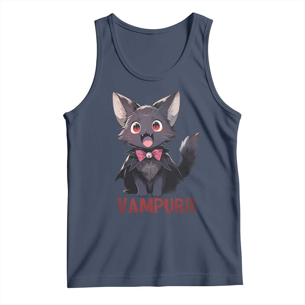 Halloween Black Vampire Cat Tank Top Vampurr Cute Kitty Lover TS12 Navy Print Your Wear