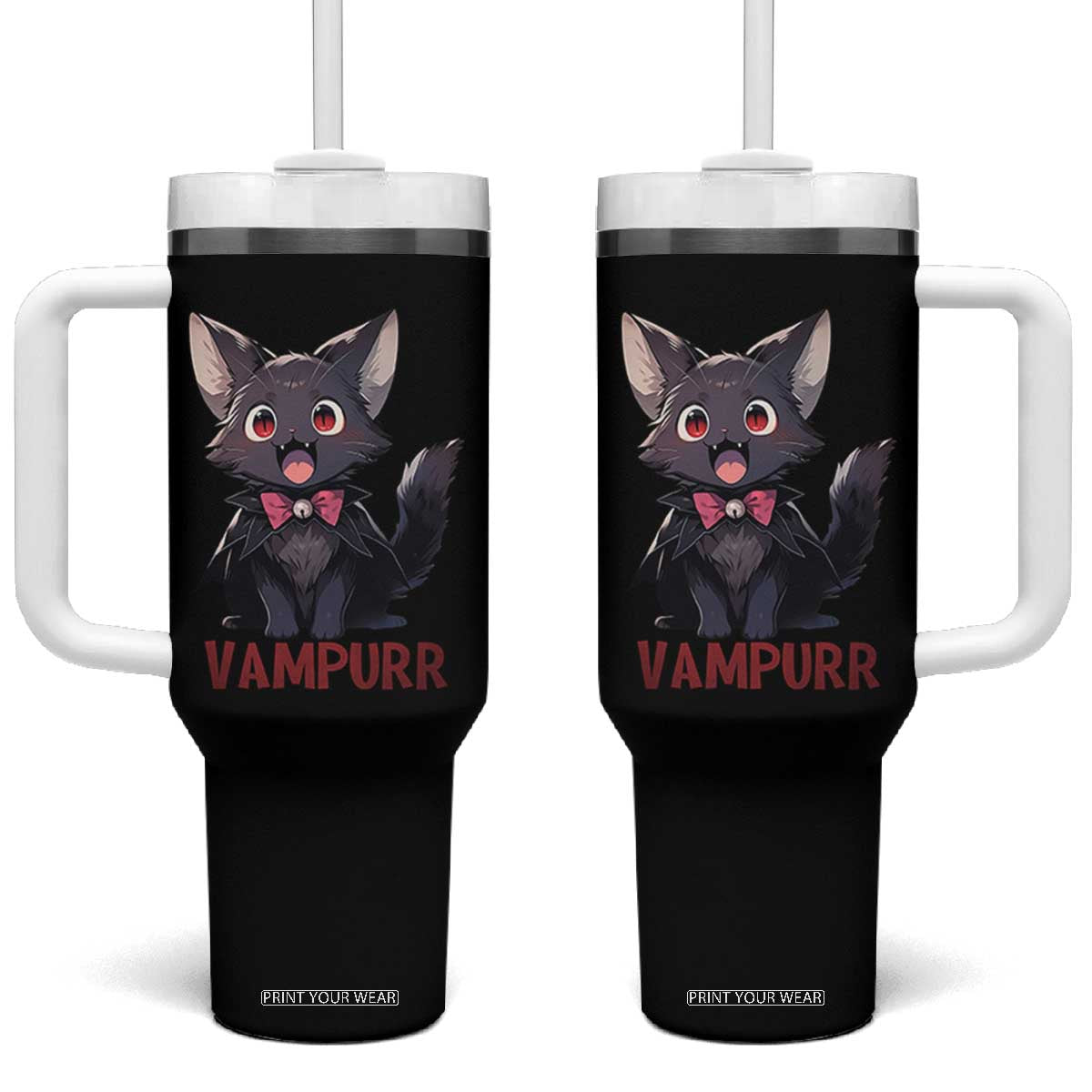 Halloween Black Vampire Cat Tumbler With Handle Vampurr Cute Kitty Lover TS12 One Size: 40 oz Black Print Your Wear