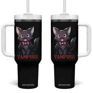 Halloween Black Vampire Cat Tumbler With Handle Vampurr Cute Kitty Lover TS12 One Size: 40 oz Black Print Your Wear