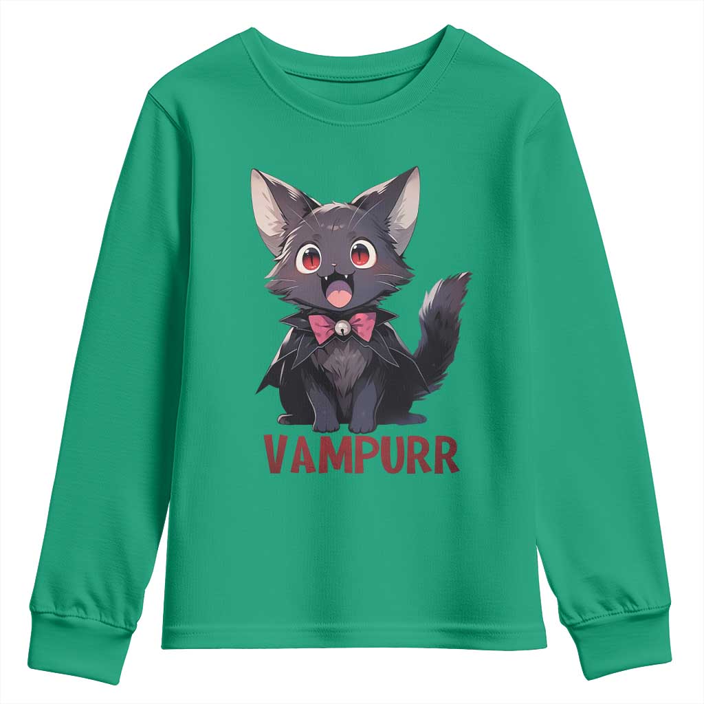 Halloween Black Vampire Cat Youth Sweatshirt Vampurr Cute Kitty Lover TS12 Irish Green Print Your Wear