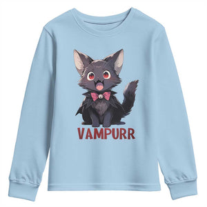 Halloween Black Vampire Cat Youth Sweatshirt Vampurr Cute Kitty Lover TS12 Light Blue Print Your Wear