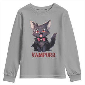 Halloween Black Vampire Cat Youth Sweatshirt Vampurr Cute Kitty Lover TS12 Sport Gray Print Your Wear