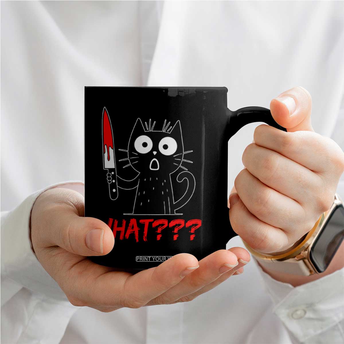 Black Cat Halloween Coffee Mug What Killer Kitten With Knife TS12 Print Your Wear