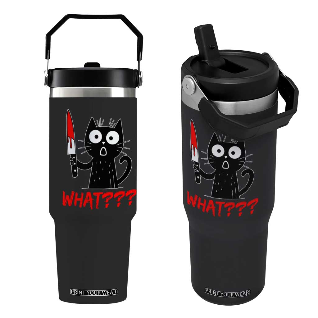 Black Cat Halloween Flip Straw Tumbler What Killer Kitten With Knife TS12 One Size: 30 oz Black Print Your Wear
