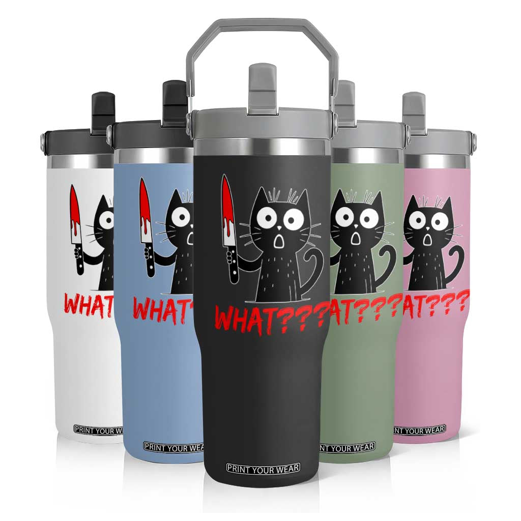 Black Cat Halloween Flip Straw Tumbler What Killer Kitten With Knife TS12 Print Your Wear