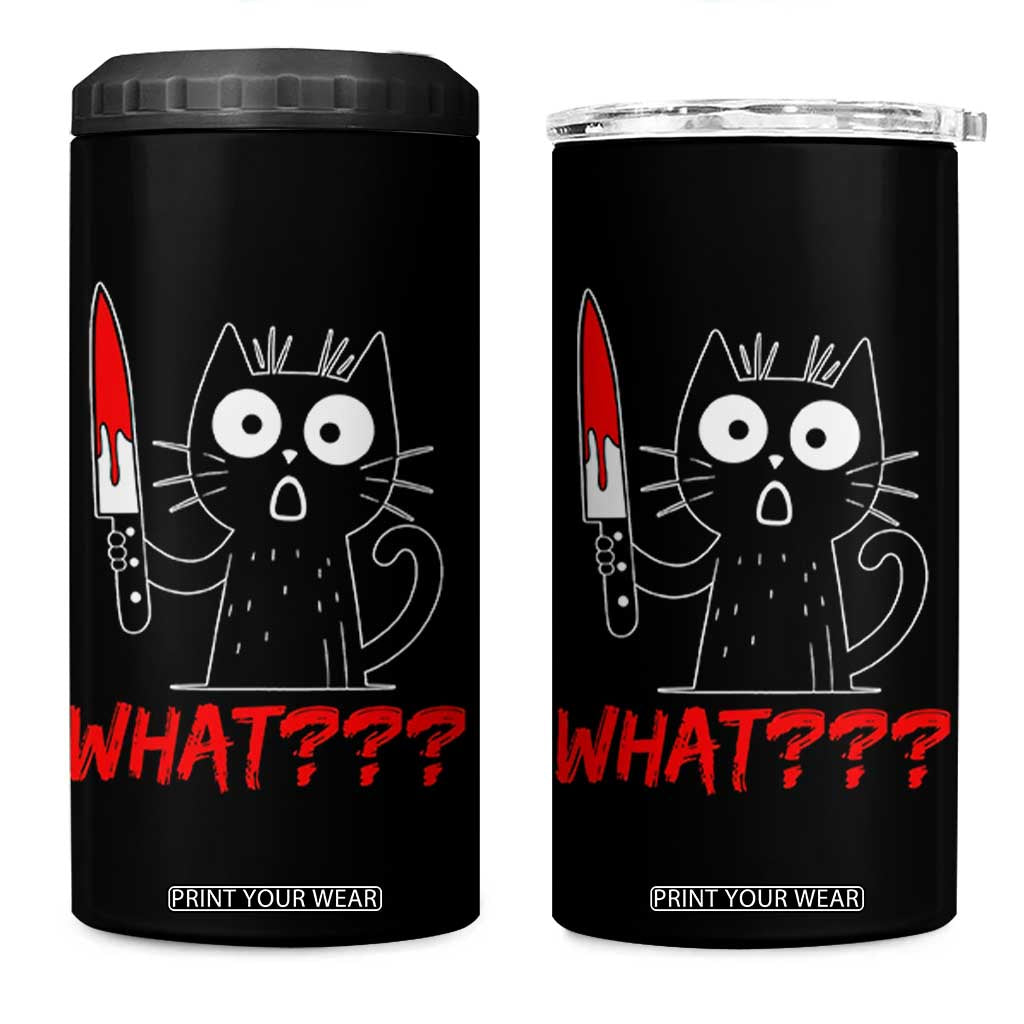 Black Cat Halloween 4 in 1 Can Cooler Tumbler What Killer Kitten With Knife TS12 One Size: 16 oz Black Print Your Wear