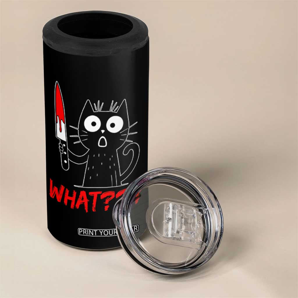 Black Cat Halloween 4 in 1 Can Cooler Tumbler What Killer Kitten With Knife TS12 Print Your Wear