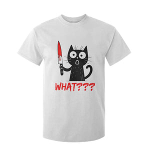 Black Cat Halloween T Shirt For Kid What Killer Kitten With Knife TS12 White Print Your Wear