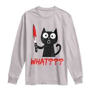 Black Cat Halloween Long Sleeve Shirt What Killer Kitten With Knife TS12 Ice Gray Print Your Wear
