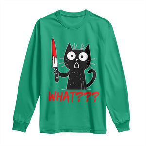 Black Cat Halloween Long Sleeve Shirt What Killer Kitten With Knife TS12 Irish Green Print Your Wear