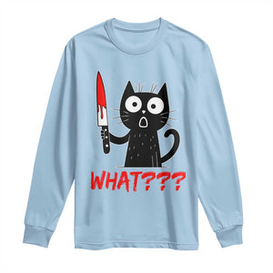Black Cat Halloween Long Sleeve Shirt What Killer Kitten With Knife TS12 Light Blue Print Your Wear