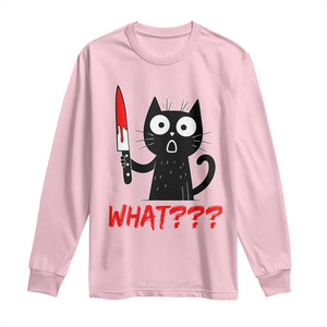 Black Cat Halloween Long Sleeve Shirt What Killer Kitten With Knife TS12 Light Pink Print Your Wear