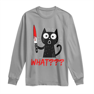 Black Cat Halloween Long Sleeve Shirt What Killer Kitten With Knife TS12 Sport Gray Print Your Wear