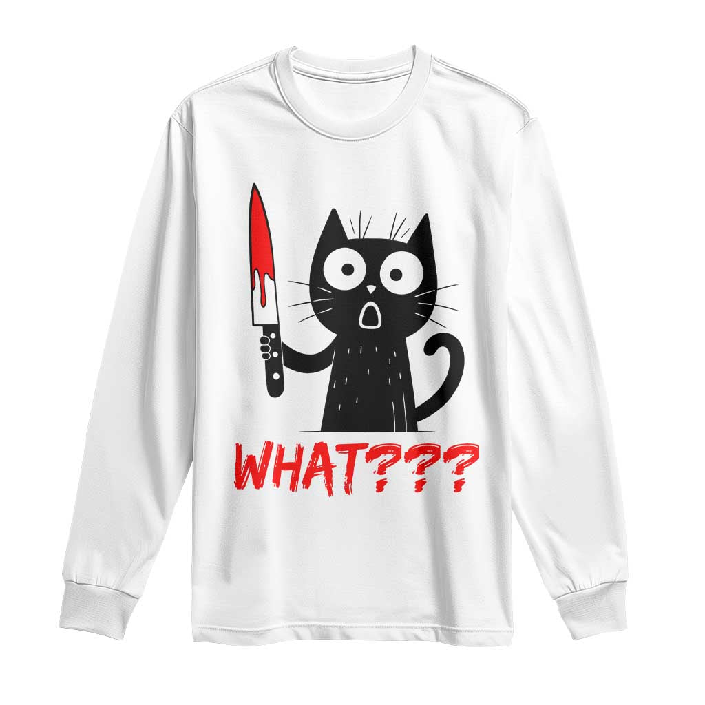 Black Cat Halloween Long Sleeve Shirt What Killer Kitten With Knife TS12 White Print Your Wear