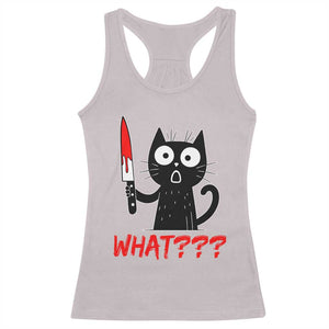 Black Cat Halloween Racerback Tank Top What Killer Kitten With Knife TS12 Ice Gray Print Your Wear