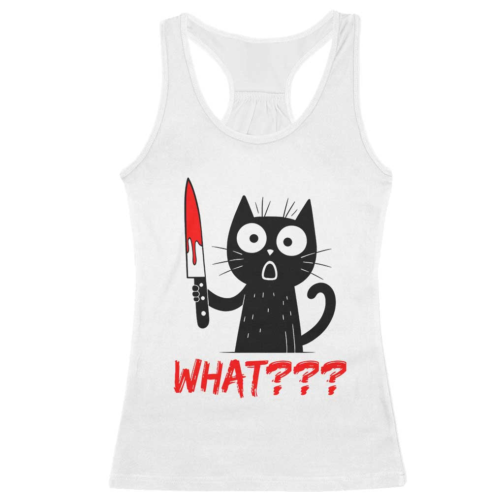 Black Cat Halloween Racerback Tank Top What Killer Kitten With Knife TS12 White Print Your Wear