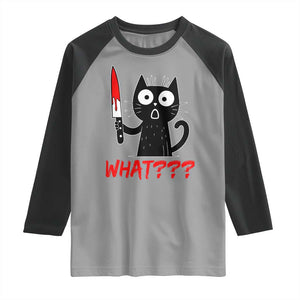Black Cat Halloween Raglan Shirt What Killer Kitten With Knife TS12 Sport Gray Black Print Your Wear