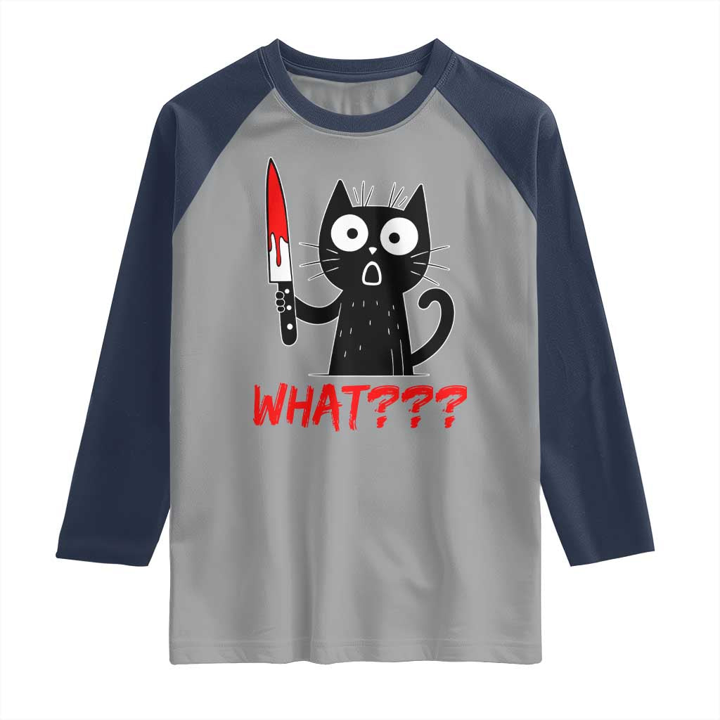 Black Cat Halloween Raglan Shirt What Killer Kitten With Knife TS12 Sport Gray Navy Print Your Wear