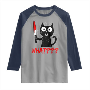 Black Cat Halloween Raglan Shirt What Killer Kitten With Knife TS12 Sport Gray Navy Print Your Wear