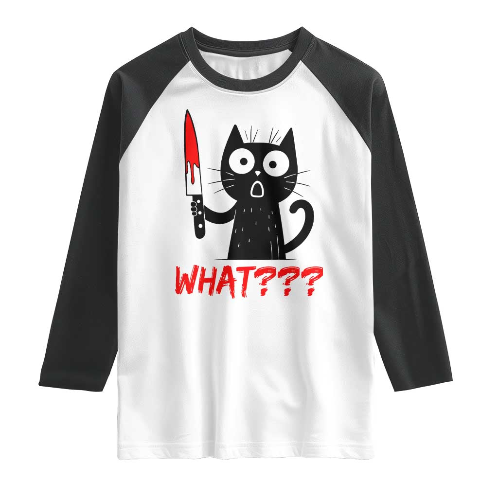 Black Cat Halloween Raglan Shirt What Killer Kitten With Knife TS12 White Black Print Your Wear