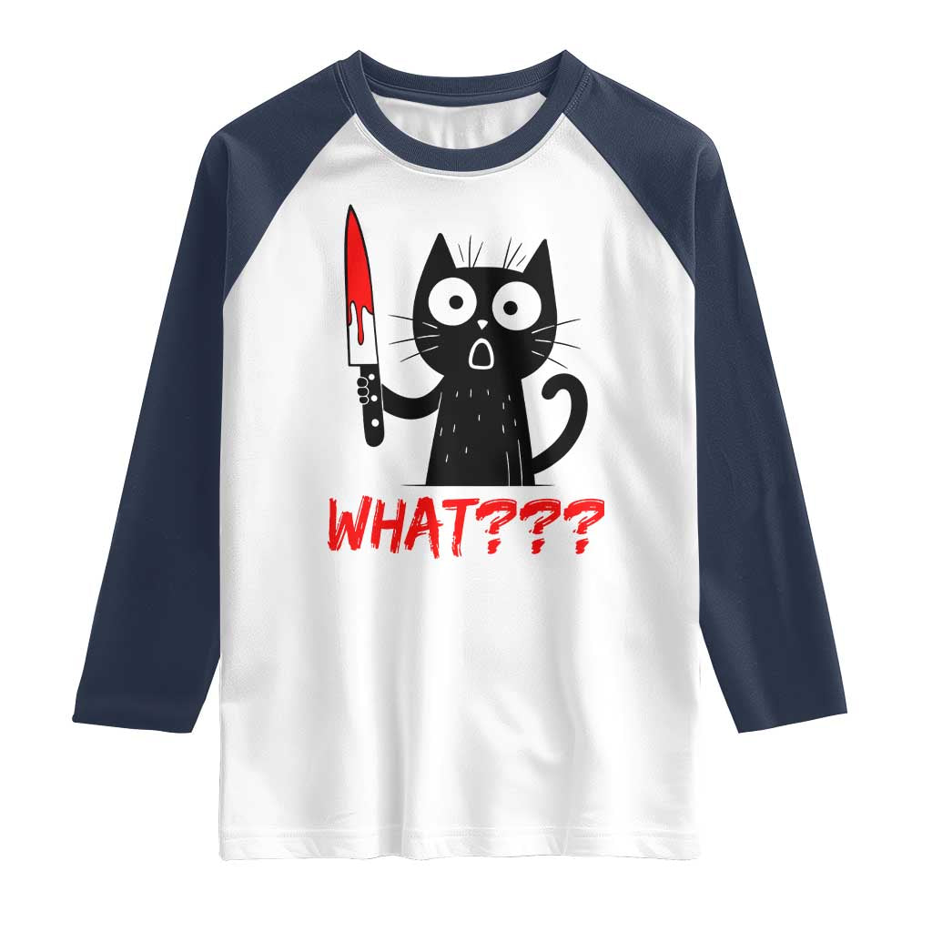 Black Cat Halloween Raglan Shirt What Killer Kitten With Knife TS12 White Navy Print Your Wear