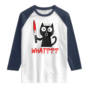 Black Cat Halloween Raglan Shirt What Killer Kitten With Knife TS12 White Navy Print Your Wear