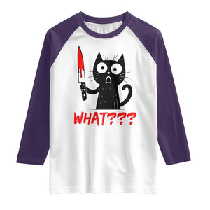 Black Cat Halloween Raglan Shirt What Killer Kitten With Knife TS12 White Purple Print Your Wear