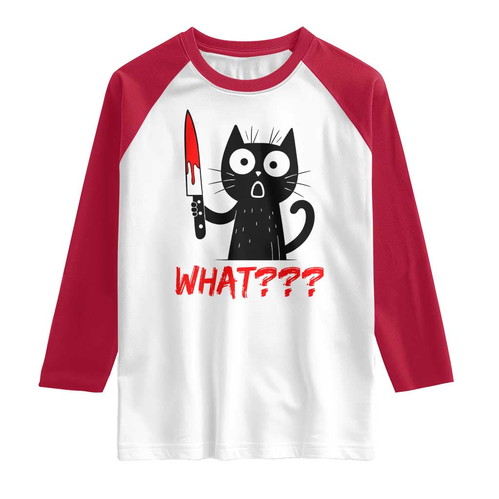 Black Cat Halloween Raglan Shirt What Killer Kitten With Knife TS12 White Red Print Your Wear