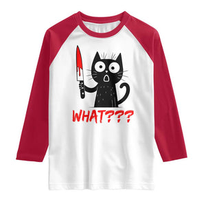 Black Cat Halloween Raglan Shirt What Killer Kitten With Knife TS12 White Red Print Your Wear