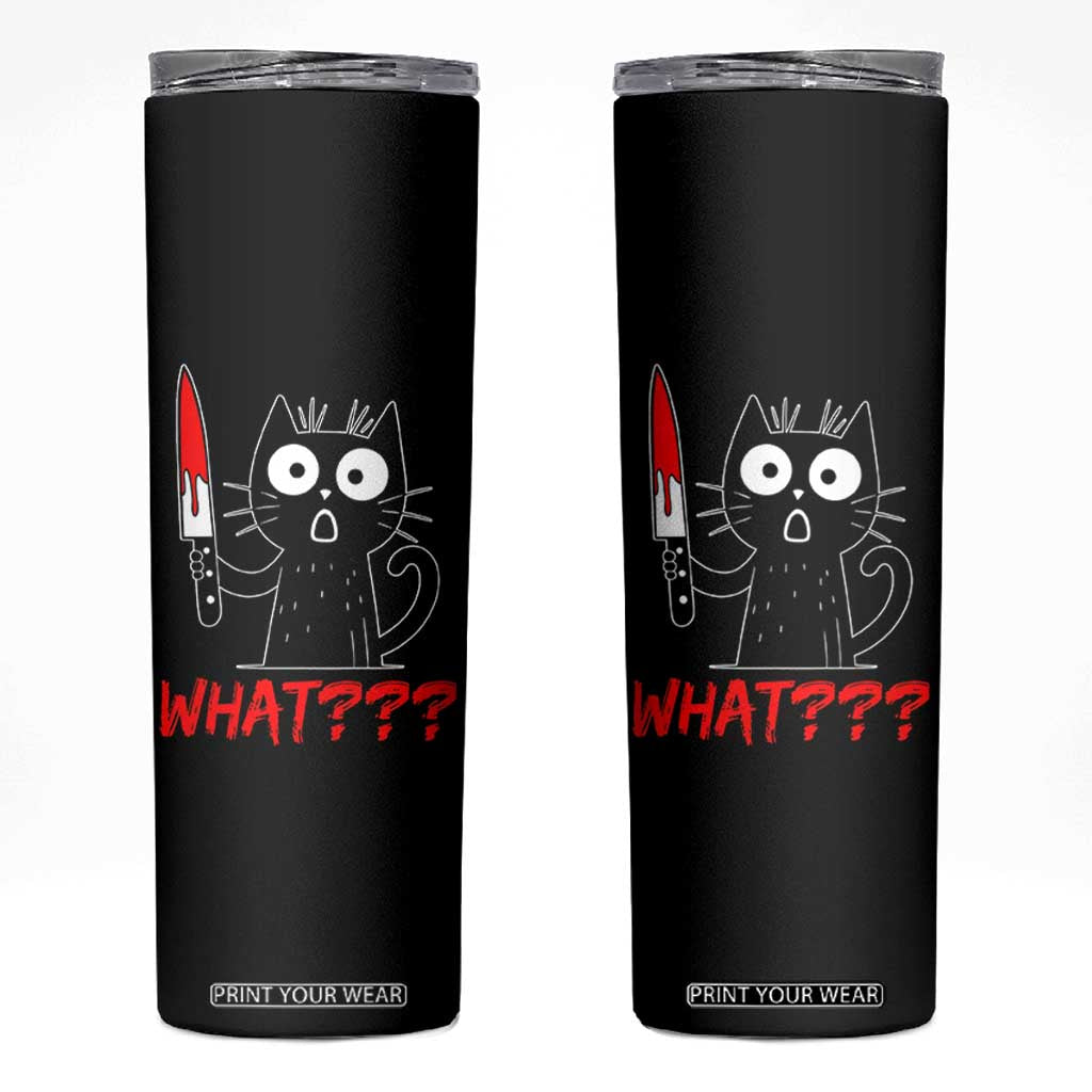Black Cat Halloween Skinny Tumbler What Killer Kitten With Knife TS12 Black Print Your Wear