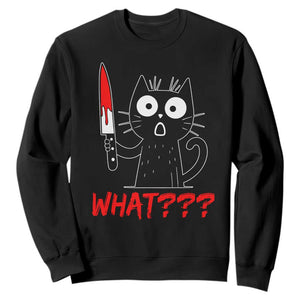 Black Cat Halloween Sweatshirt What Killer Kitten With Knife TS12 Black Print Your Wear