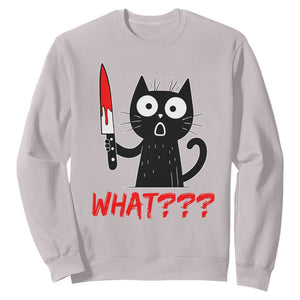 Black Cat Halloween Sweatshirt What Killer Kitten With Knife TS12 Ice Gray Print Your Wear
