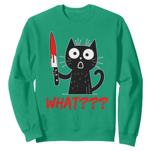 Black Cat Halloween Sweatshirt What Killer Kitten With Knife TS12 Irish Green Print Your Wear