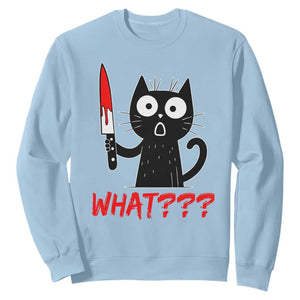 Black Cat Halloween Sweatshirt What Killer Kitten With Knife TS12 Light Blue Print Your Wear