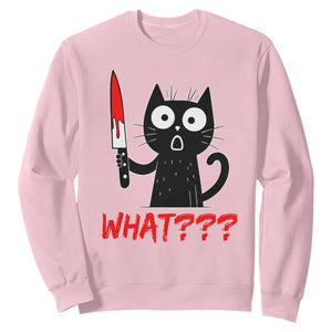 Black Cat Halloween Sweatshirt What Killer Kitten With Knife TS12 Light Pink Print Your Wear