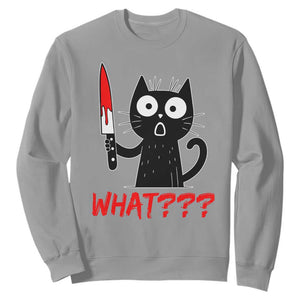 Black Cat Halloween Sweatshirt What Killer Kitten With Knife TS12 Sport Gray Print Your Wear