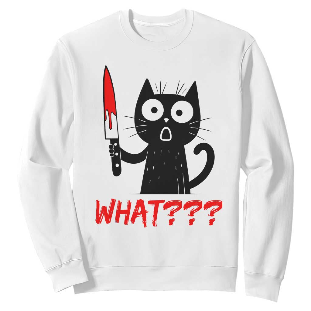 Black Cat Halloween Sweatshirt What Killer Kitten With Knife TS12 White Print Your Wear