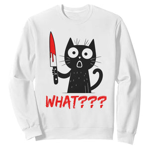 Black Cat Halloween Sweatshirt What Killer Kitten With Knife TS12 White Print Your Wear