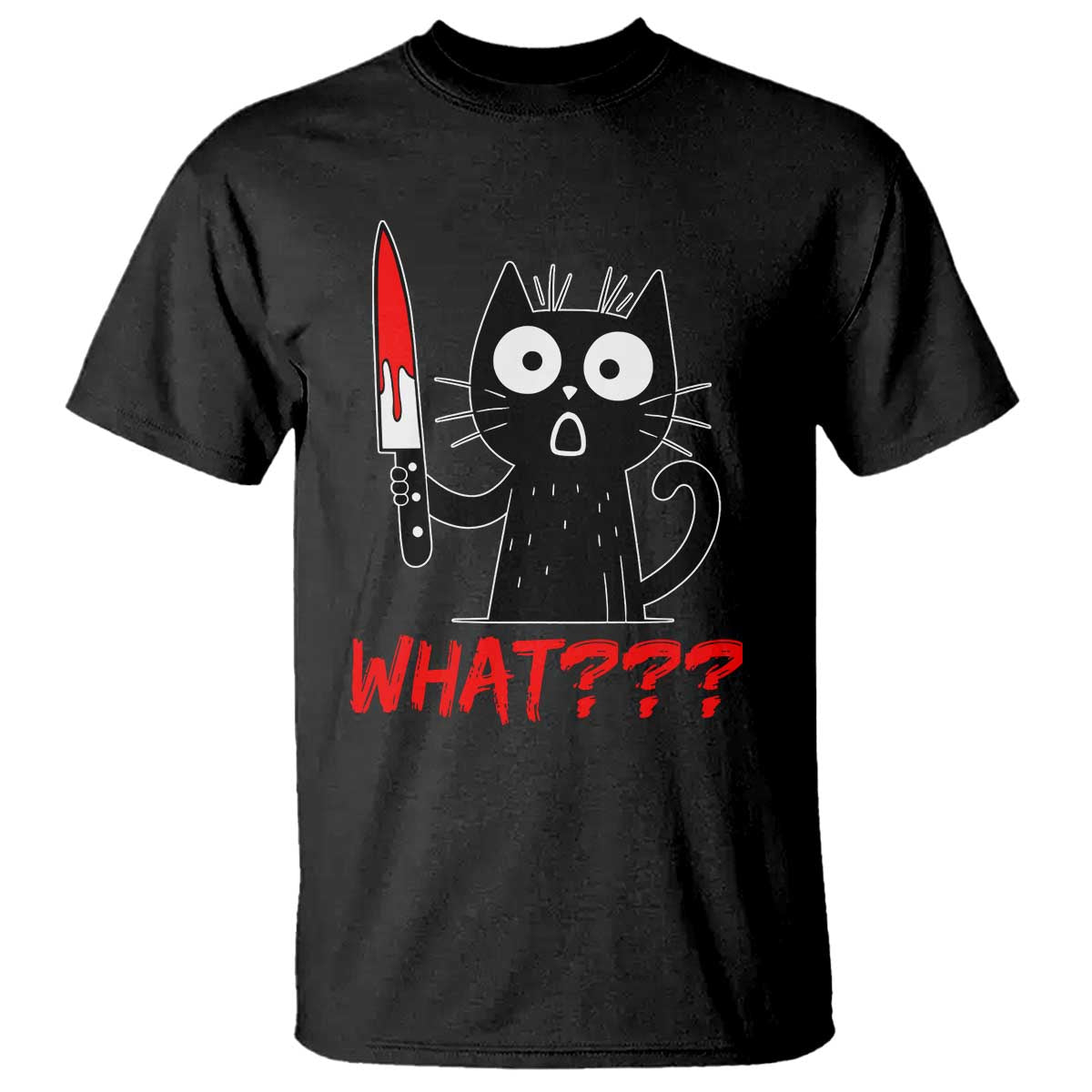 Black Cat Halloween T Shirt What Killer Kitten With Knife TS12 Black Print Your Wear