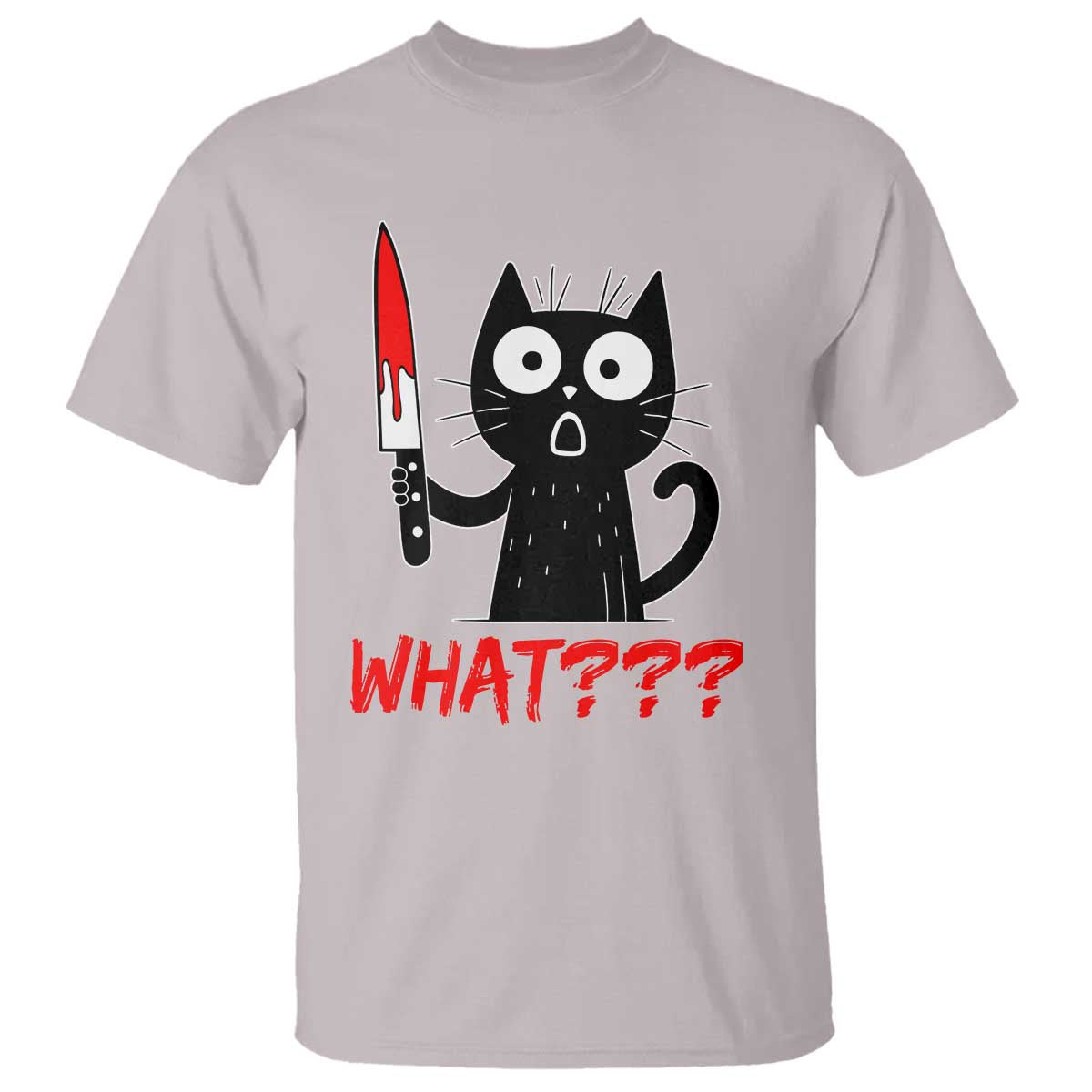 Black Cat Halloween T Shirt What Killer Kitten With Knife TS12 Ice Gray Print Your Wear