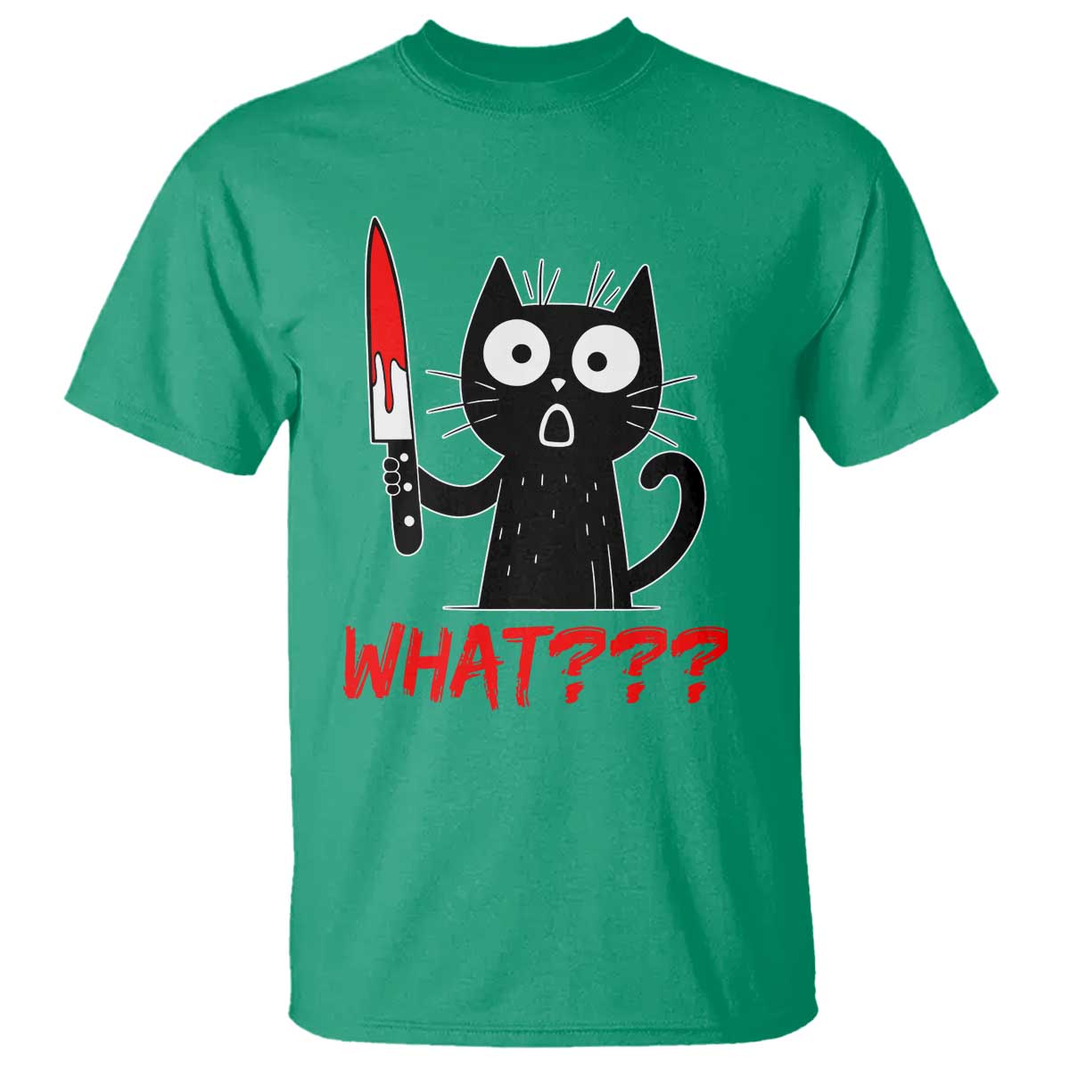 Black Cat Halloween T Shirt What Killer Kitten With Knife TS12 Irish Green Print Your Wear