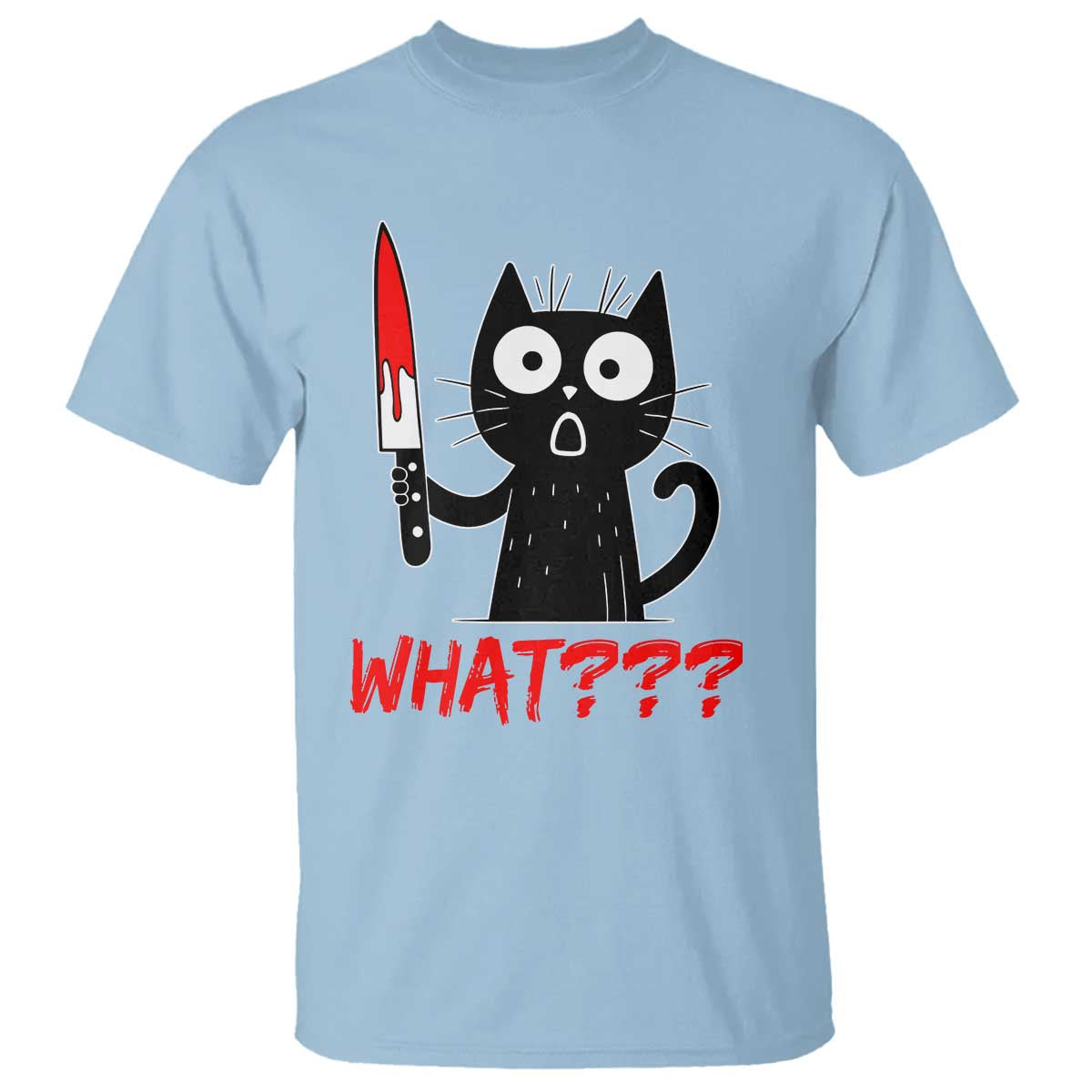 Black Cat Halloween T Shirt What Killer Kitten With Knife TS12 Light Blue Print Your Wear