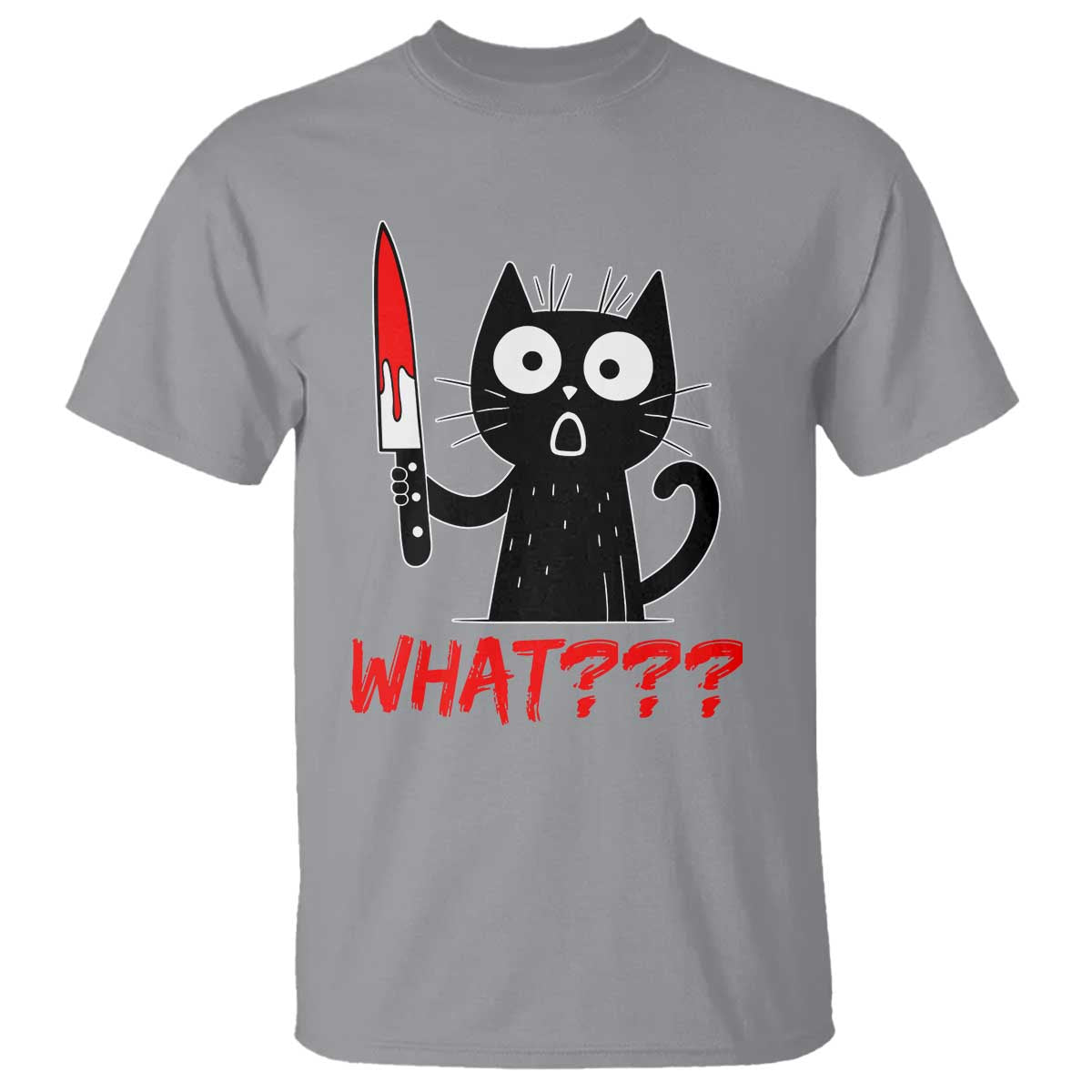 Black Cat Halloween T Shirt What Killer Kitten With Knife TS12 Sport Gray Print Your Wear