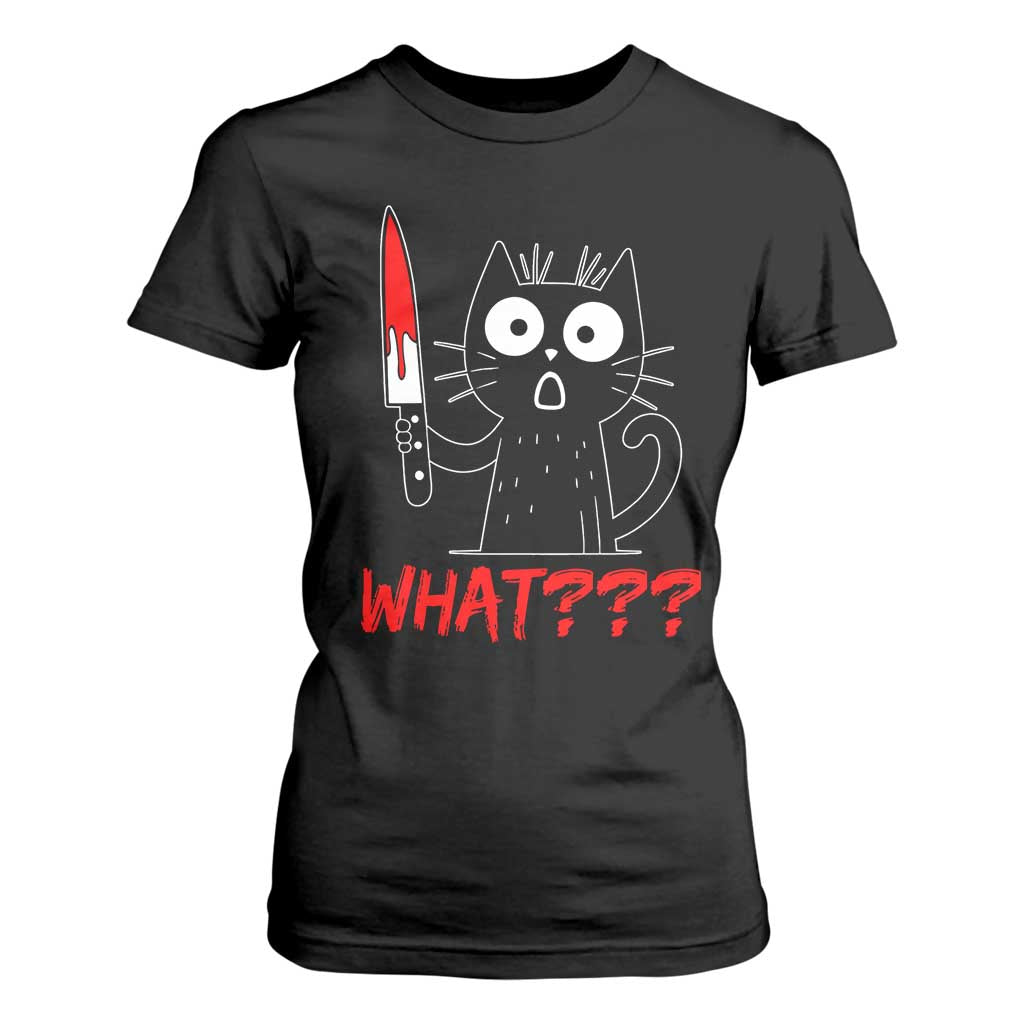 Black Cat Halloween T Shirt For Women What Killer Kitten With Knife TS12 Black Print Your Wear