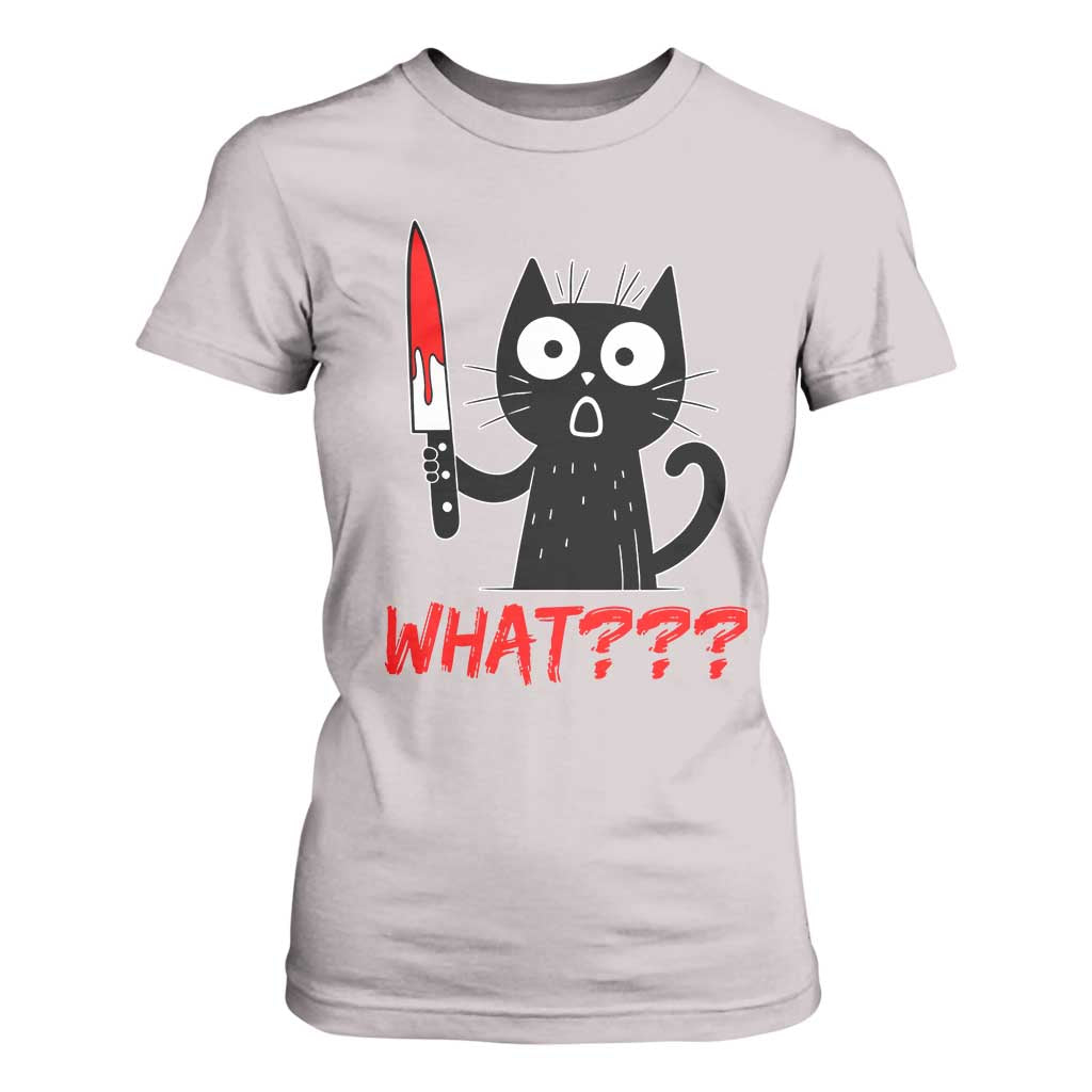 Black Cat Halloween T Shirt For Women What Killer Kitten With Knife TS12 Ice Gray Print Your Wear