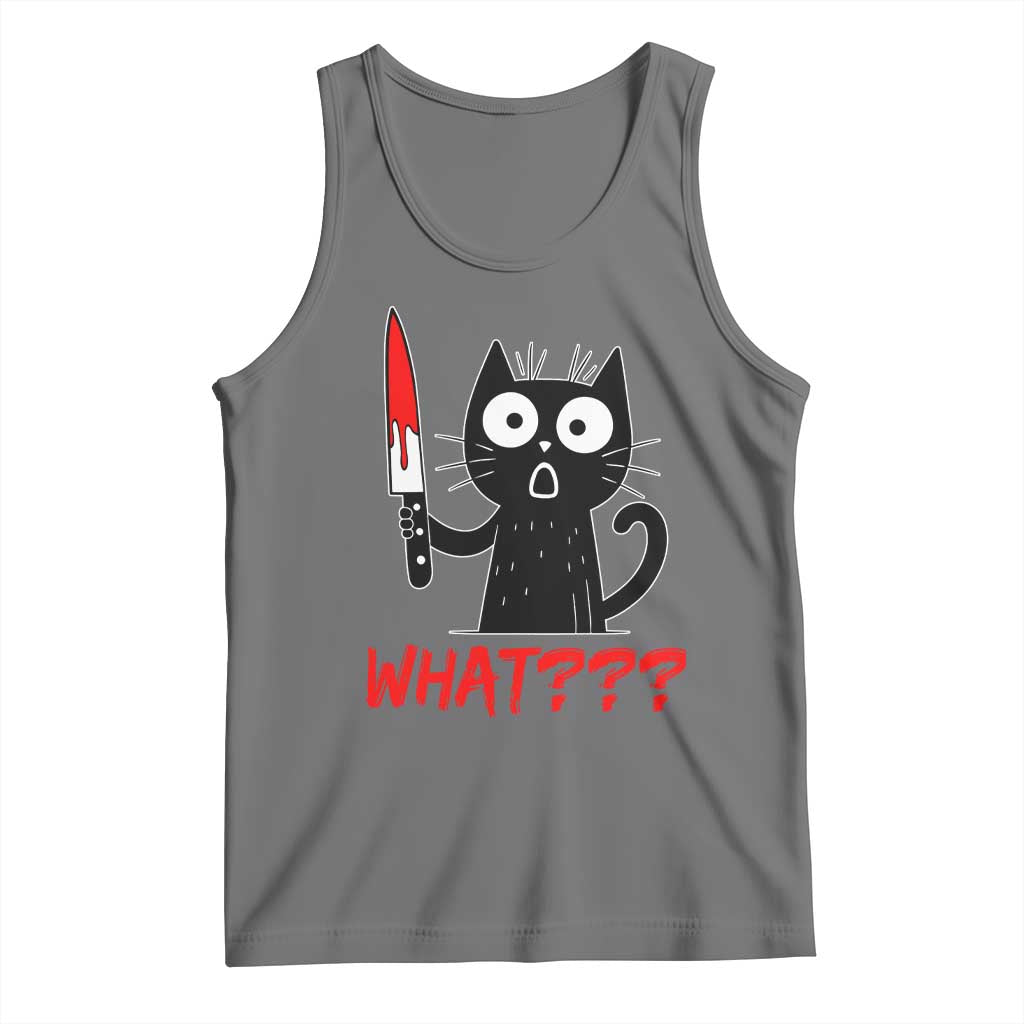 Black Cat Halloween Tank Top What Killer Kitten With Knife TS12 Black Heather Print Your Wear