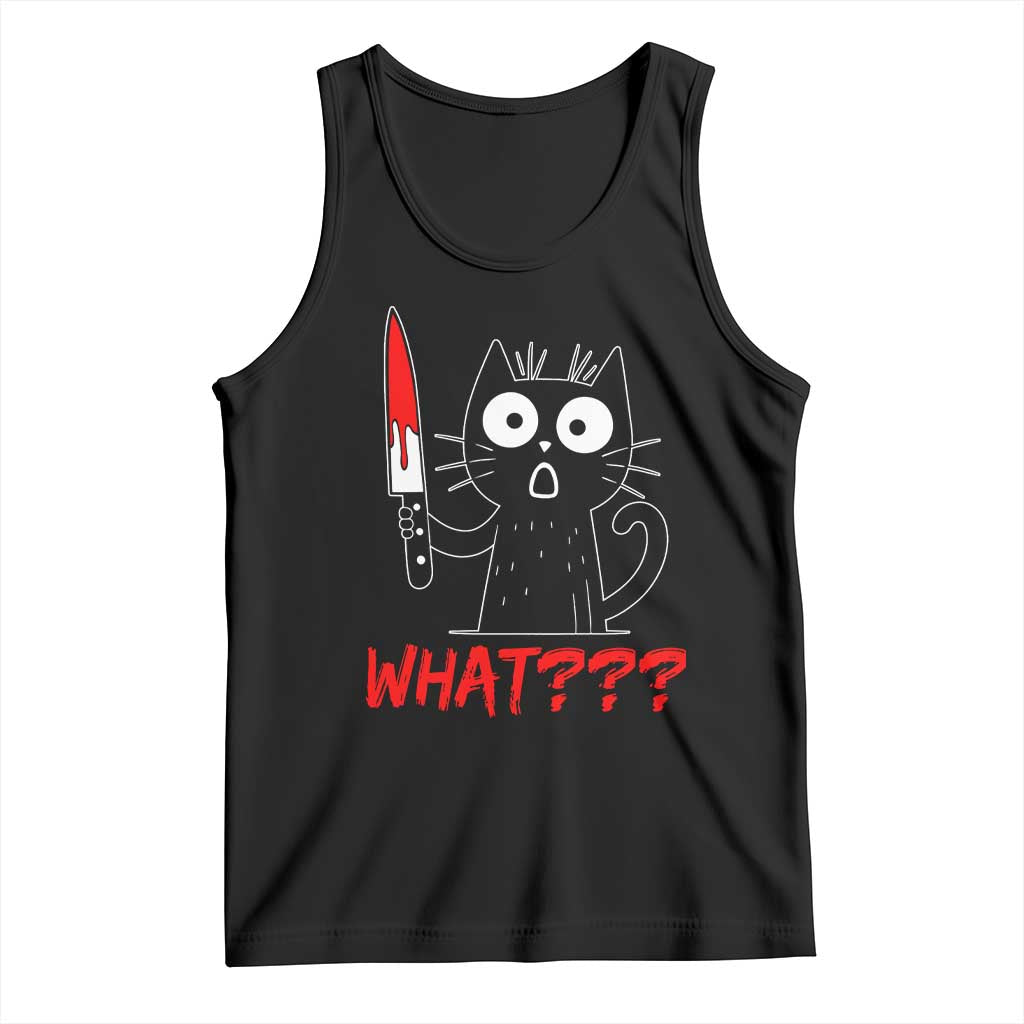 Black Cat Halloween Tank Top What Killer Kitten With Knife TS12 Black Print Your Wear