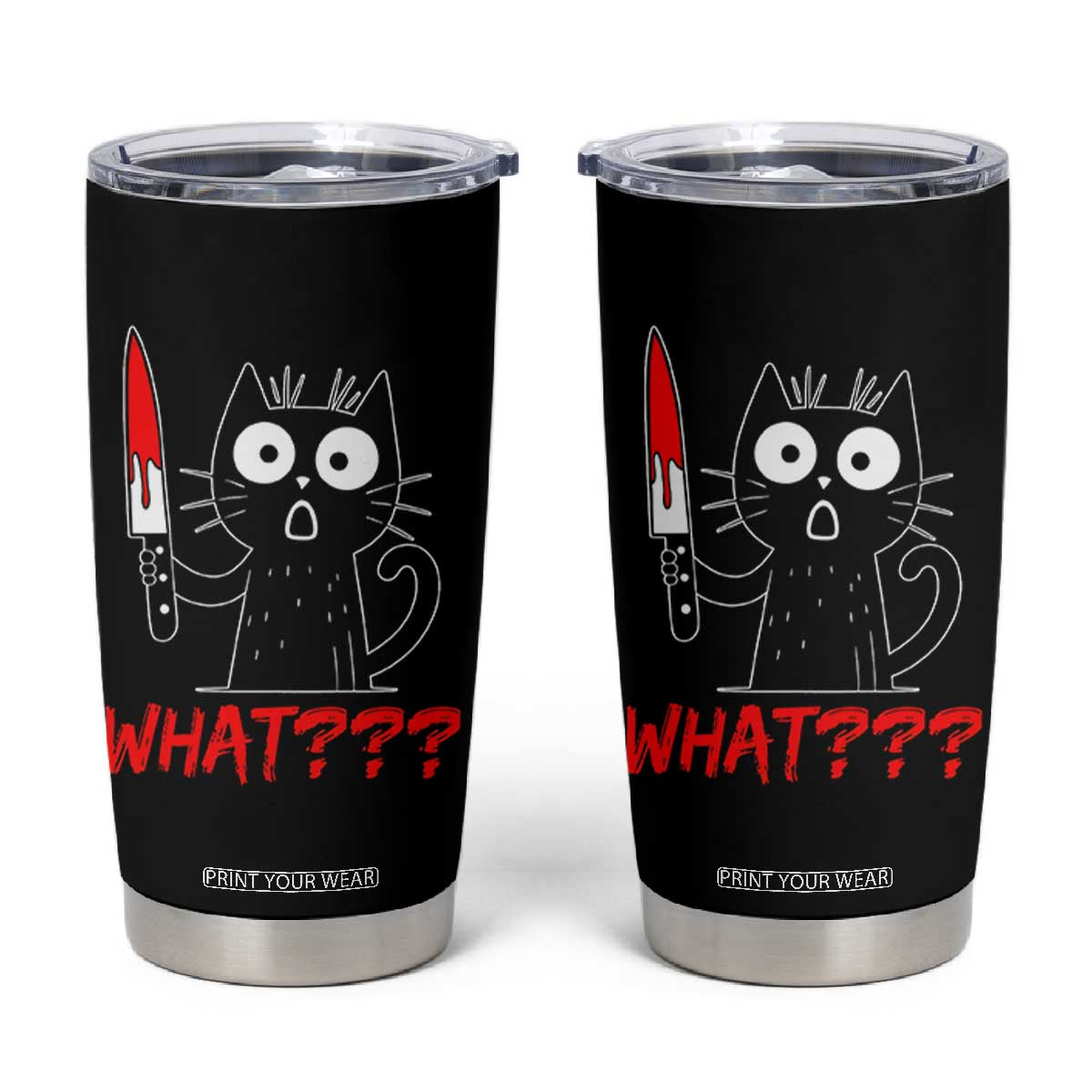 Black Cat Halloween Tumbler Cup What Killer Kitten With Knife TS12 Black Print Your Wear